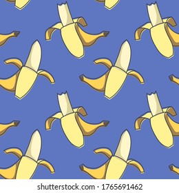 Bitten banana icons pattern. Yellow bananas peel seamless background. Seamless pattern vector illustration