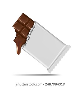 A bitten bar of melting chocolate. Vector illustration