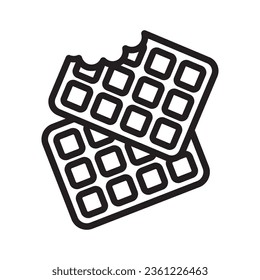 Bitten Belgian Waffle Icon, Waffled Cookie Symbol, Soft Belgium Waffles Line Logo, Square Wafer Biscuit Breakfast Silhouette on White Background, Vector Illustration