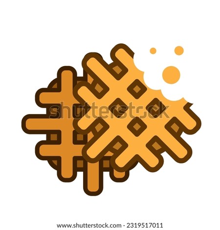 Bitten Belgian Waffle Icon, Waffled Cookie Symbol, Soft Belgium Waffles Line Logo, Wafer Biscuit, Pancake Breakfast Silhouette on White Background, Vector Illustration