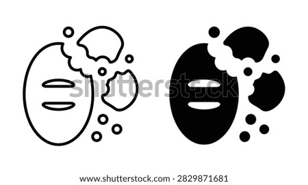 Bitten bread loaf silhouette icons in outlined and solid black styles for food menu