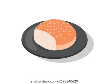 Bitten bread on a lid. Simple flat illustration. 