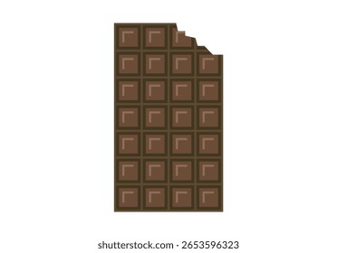 Barra de chocolate marrom mordido em fundo branco