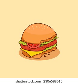 bitten burger with ham meat and cheese vector illustration, half eaten hamburger illustration