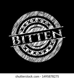 Bitten chalkboard emblem. Vector Illustration. Detailed.