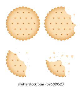 Bitten chip biscuit cookie, cracker vector set