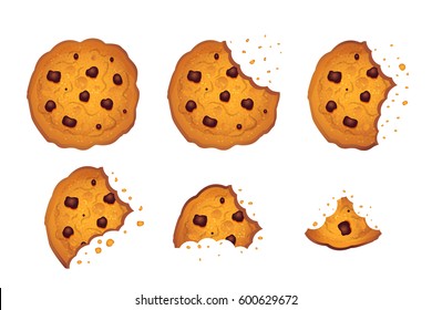  Bitten  chip cookie vector illustration set 