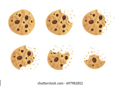  Bitten chip cookie vector illustration set 