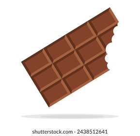 Barra de chocolate mordida aislada sobre fondo blanco, postre, ilustración vectorial en estilo plano. Barra de chocolate sobre fondo blanco. Barra de chocolate con leche.