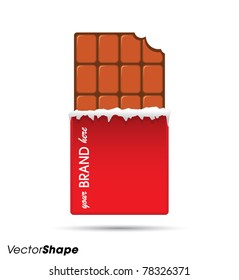 Bitten chocolate bar in red wrappings vector illustration