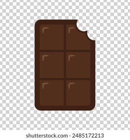 Bitten chocolate bar vector illustration on isolated background. Delicious cartoon flat style chocolate with a broken corner.