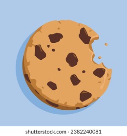 Bitten Chocolate Chip Cookie, bite mark, vector illustration