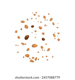 Bitten chocolate chip cookie. Crunch homemade brown biscuit broken with crumbs. Cartoon baked round choco cookie bite animation vector. Illustration animation disappear choco crumb piece bakery on