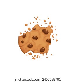 Galleta de chocolate picada. Galleta marrón casera crujiente rota con migas. Vector de animación de picadura de galleta de choco redondo al horno de dibujos animados. Ilustración animación desaparecer choco miga pedazo panadería en