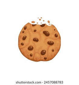 Galleta de chocolate picada. Galleta marrón casera crujiente rota con migas. Vector de animación de picadura de galleta de choco redondo al horno de dibujos animados. Ilustración animación desaparecer choco miga pedazo panadería en