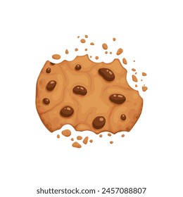 Galleta de chocolate picada. Galleta marrón casera crujiente rota con migas. Vector de animación de picadura de galleta de choco redondo al horno de dibujos animados. Ilustración animación desaparecer choco miga pedazo panadería en