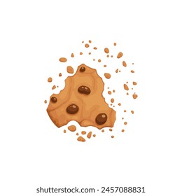 Galleta de chocolate picada. Galleta marrón casera crujiente rota con migas. Vector de animación de picadura de galleta de choco redondo al horno de dibujos animados. Ilustración animación desaparecer choco miga pedazo panadería en