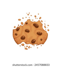 Galleta de chocolate picada. Galleta marrón casera crujiente rota con migas. Vector de animación de picadura de galleta de choco redondo al horno de dibujos animados. Ilustración animación desaparecer choco miga pedazo panadería en