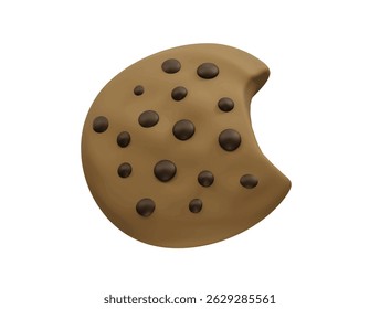 Bitten Chocolate Chip Cookie icon illustration 3d render. Cookie icon 3d