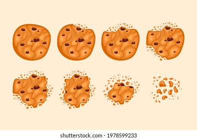 Bitten chocolate cookie isolated on white background vector cartoon set