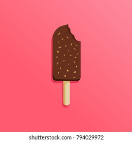 Bitten chocolate hazelnut ice cream stick popsicle vector illustration