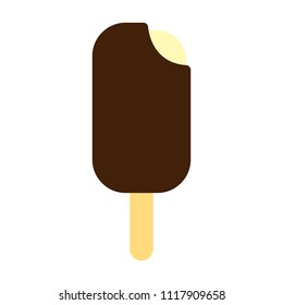 Bitten chocolate ice cream on stick. Eskimo pie icon. Vector illustration.