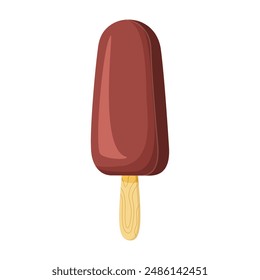 Bitten Chocolate ice cream on a stick. Delicious dessert Cool refreshing dessert. Hand drawn flat style isolated cheerful and summery appearance, whipped frozen chocolate cream. Vector illustration 