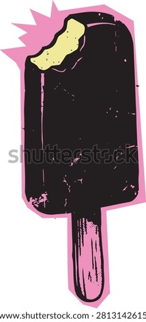 Bitten chocolate popsicle ice cream bar art illustration with grunge texture popsicle icecream chocolate transparent illustration refreshment snacking