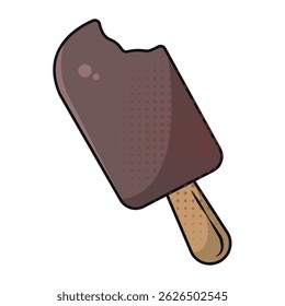 Bitten chocolate popsicle. Vector illustration