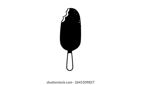 bitten Chocolate-glazed  ice cream bar, black isolated silhouette