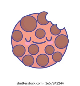 bitten cookie chocolate chips cartoon food cute vector illustration flat style icon