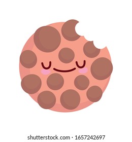 bitten cookie chocolate chips cartoon food cute vector illustration line and fill style