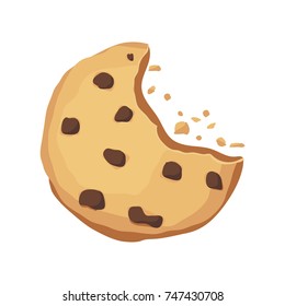 Bitten cookie with chocolate. Choco cookie icon. Vector illustration