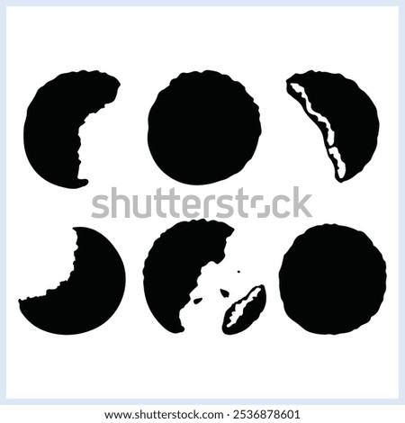 Bitten cookie silhouette set, Tasty biscuits vector illustration on isolated background, Icon of chocolate bakery item doodles