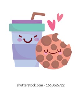 Bitten-Cookie und Smoothie-Cup-Menü-Charakter Cartoon Food cute Vektorillustration Illustration