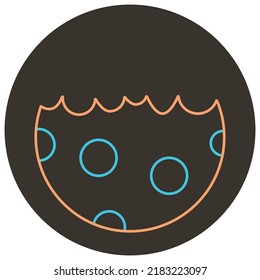 Bitten cookie two color icon outline on dark brown round background.