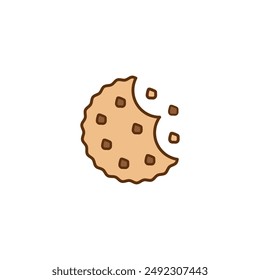 Galletas mordidas con migas. Icono de galleta redonda. Símbolo de galleta y galleta. Ilustración vectorial de color sobre fondo blanco. 