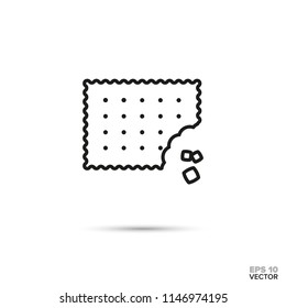 Bitten cracker with crumbles vector line icon. Sweet food symbol.