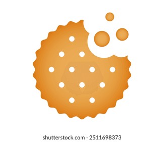 Galleta mordida con migas. Galletas dulces o saladas en forma redonda. Populares aperitivo crujiente aislado sobre fondo blanco. Un regalo para los niños. Vector ilustración de dibujos animados.