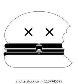 Bitten dead burger emote. Fast food. Vector illustration design