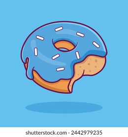 Bitten donut with blue icing and sprinkles vector illustration	
