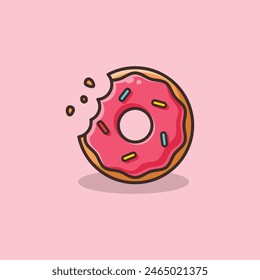 In: Bitten Donut Cartoon Vektorillustration.