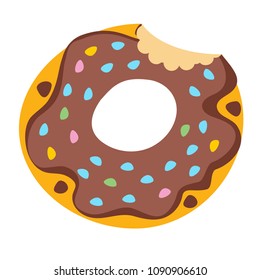 Bitten donut with chocolate icing. Vector illustration isolated on white background.
