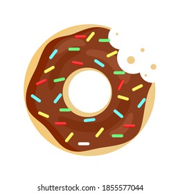 Bitten donut chocolate isolate on white background.