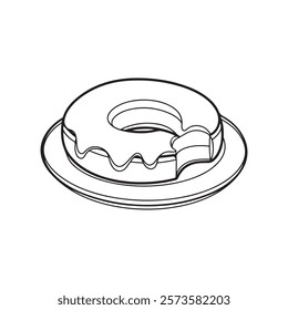 Bitten donut doodle line art illustration vector