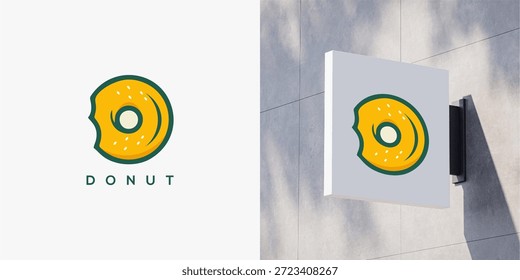 Diseño de logotipo de rosquilla mordida para panadería o marca de café