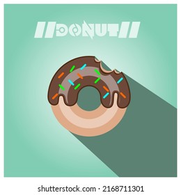 a bitten donut with long shadow and green background