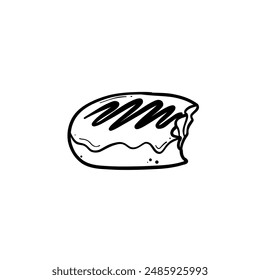 Bitten Donut Pastry Doodle Line Art mit Glasur Seitenansicht Handgezeichnete Illustration Vektorgrafik Schwarze Linie auf weißem isoliertem Hintergrund