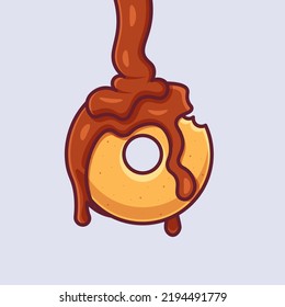 un donut mordido manchado con mermelada de chocolate