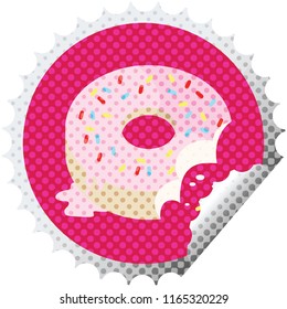 bitten frosted donut graphic vector illustration round sticker stamp